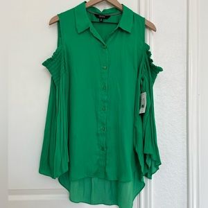 Isaac Mizrahi Silky Open-Shoulder Blouse | green | L